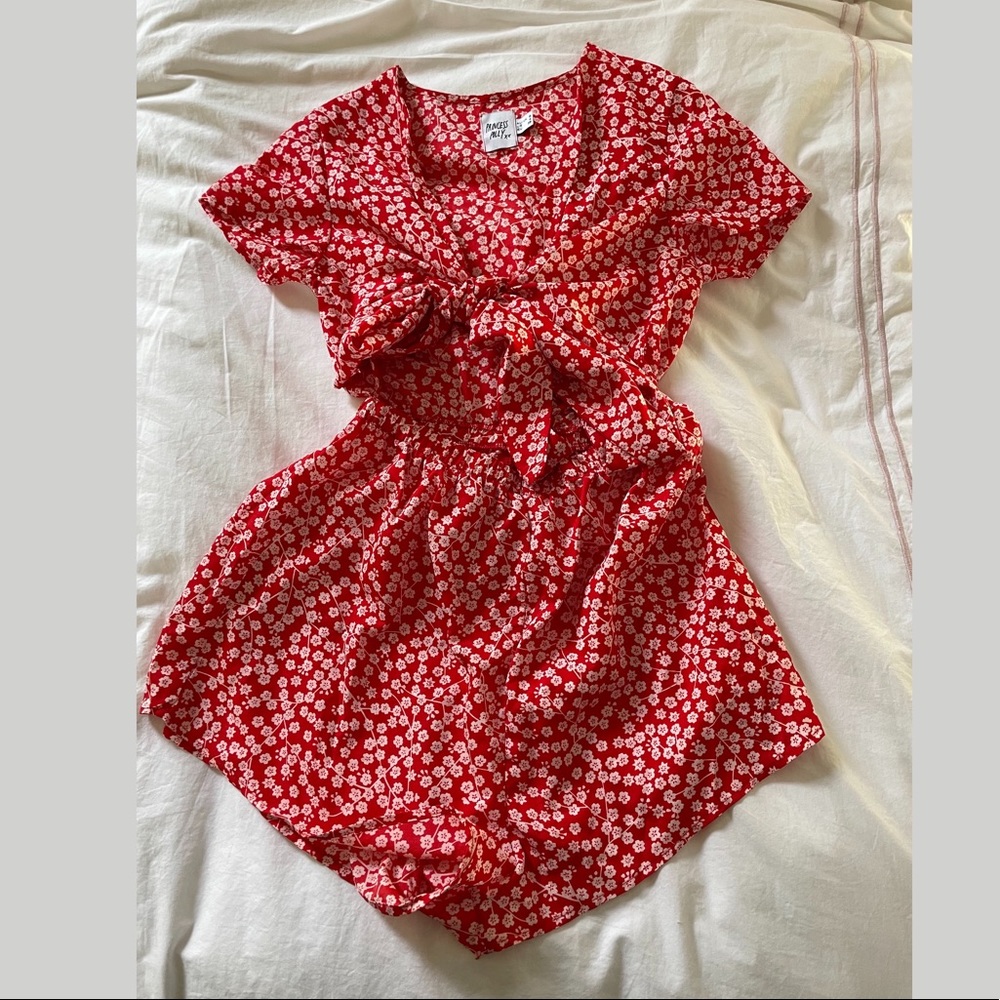 Princess Polly red floral tie romper